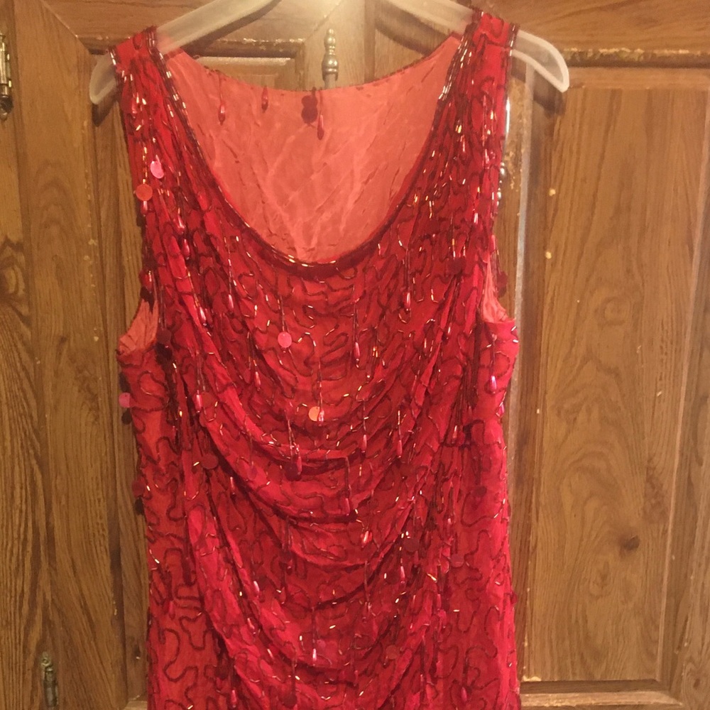 VTG Red Beaded Dress By Modi Sz 6-8 Sequins Beads